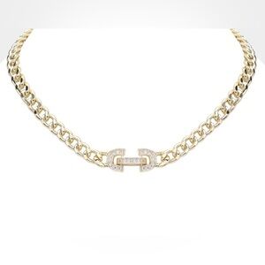 Gold Cuban Style Chain Necklace With Pave Lock